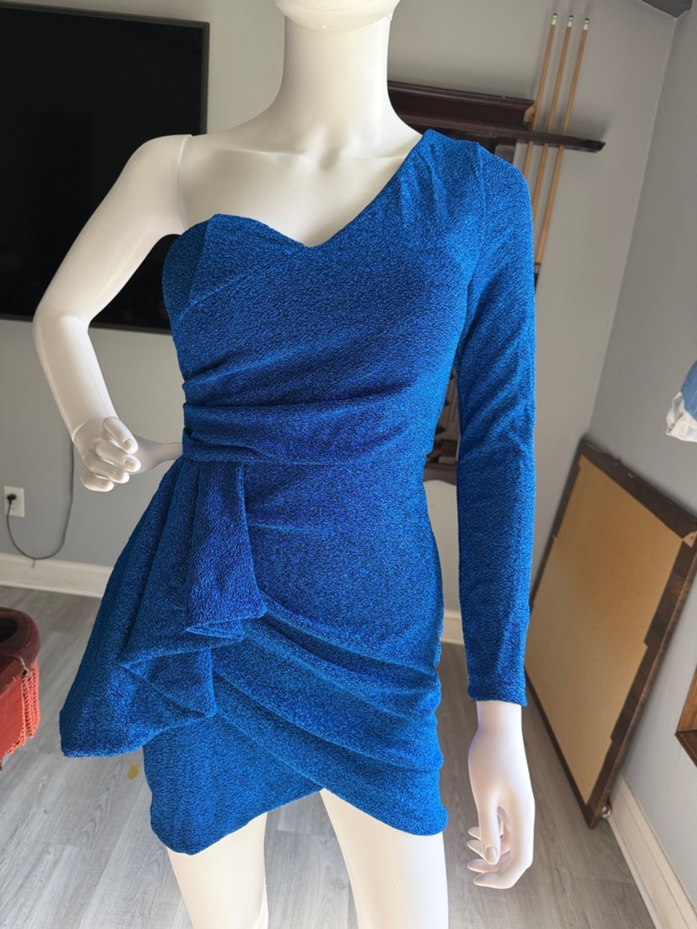 SHEIN Electric Blue One-Shoulder Draped Mini‎ Dress CAJA # 1 E